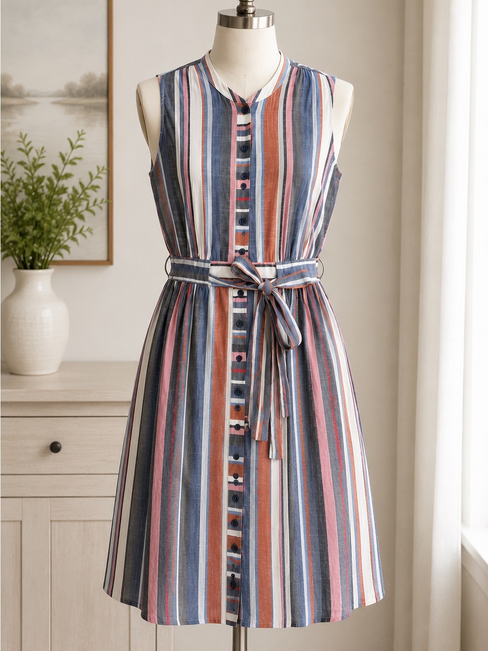 Harlow & Rose Striped Sleeveless Cotton Dress
